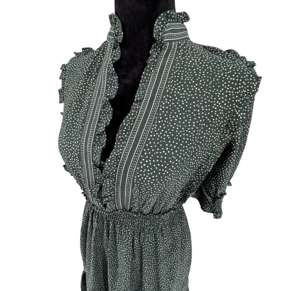 Max Studio Polka Dot Tiered Midi Dress Womens M Ruffle High Neck Empire Waist - Picture 1 of 6